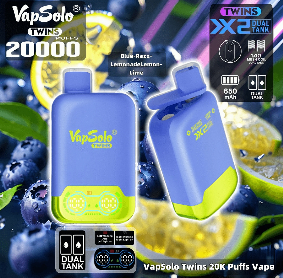 VapSolo TWINS 20000 Püf Vape: Mavi Razz Limonata & Limon Kireç Lezzetiyle Soluk Kesici Bir Devrim!